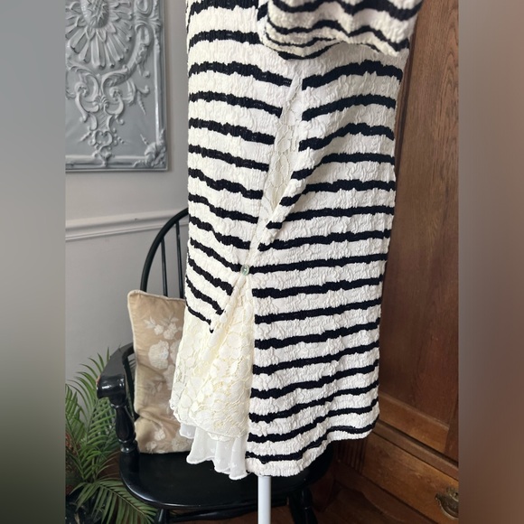 Anthropologie Postmark Bkack and White Striped Lace Cardigan - Picture 7 of 15